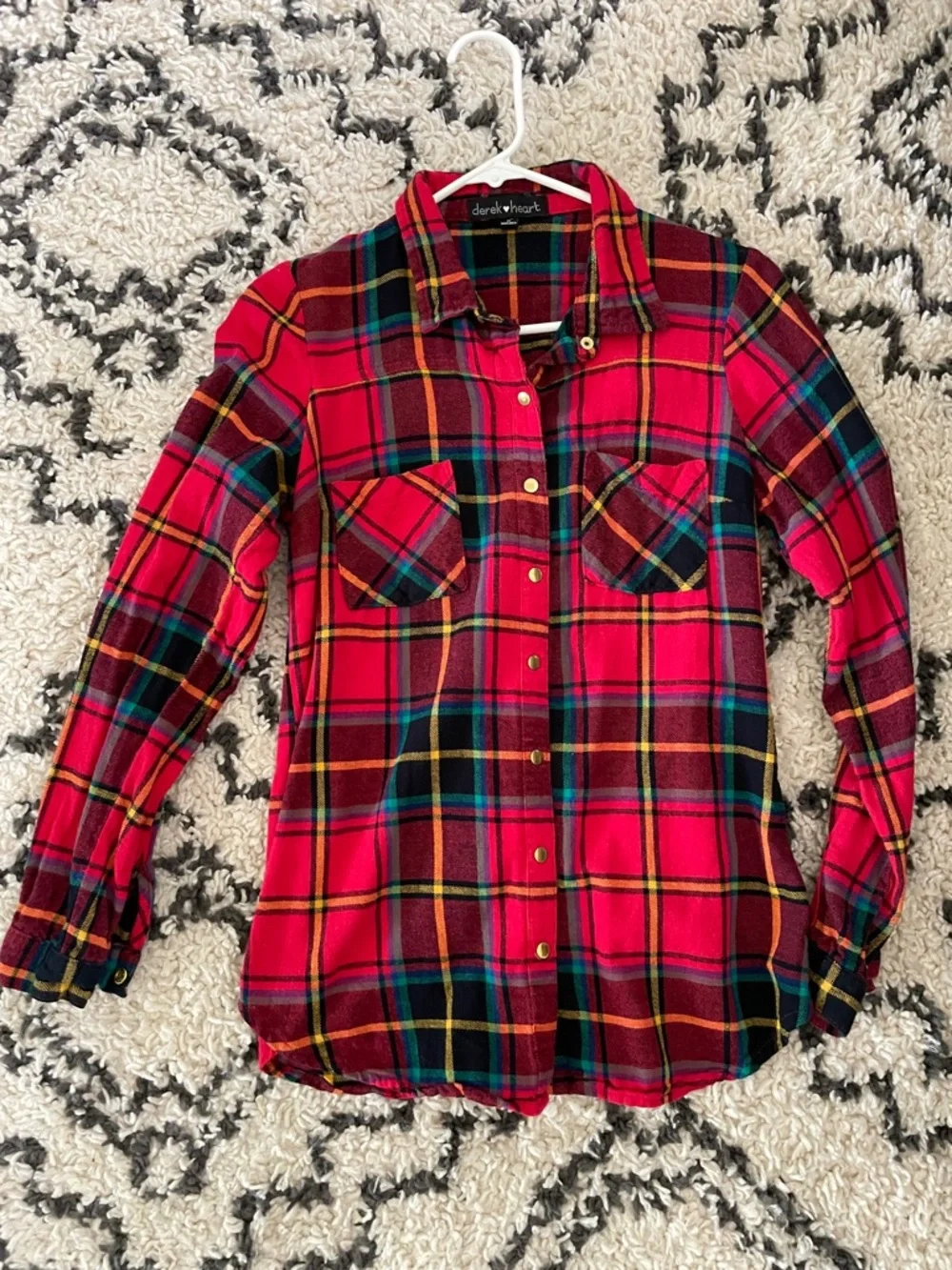 Derek Heart Red, Green and Yellow Plaid Shirt - Picture 1 of 4